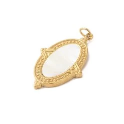 Pendentif Ovale Avec Cabochon Nacre Acier Doré Qualité 25mm (1)