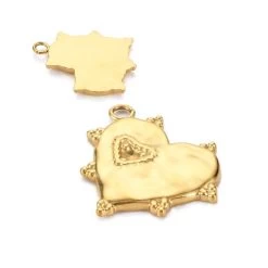 Pendentif Coeur Perlé Cabossé Acier Inoxydable Doré - 17x18mm (1)