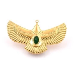 Pendentif Aigle Volant Acier Inoxydable Doré Cabochon Jade 27mm (1)