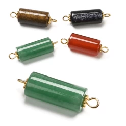 Connecteur Cylindre Aventurine 17x8mm Et Laiton Doré (1)