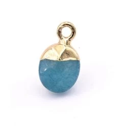 Petit Pendentif En Jade Teinté Bleu Vert Avec Accroche En Métal Doré -10mm (1)