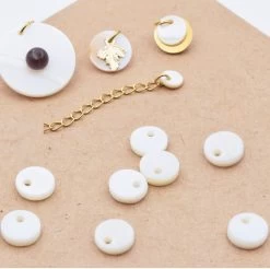 Pendentifs Breloque Ronde En Nacre Véritable 6mm (10)