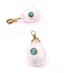 Pendentif Goutte Cristal De Quartz à Facettes Avec Cabochon Howlite 18x13mm (1)