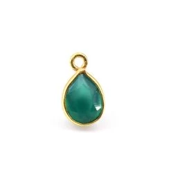 Pendentif Goutte Onyx Vert Sertis Argent 925 Doré à L'Or Fin 9x7mm (1)