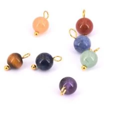 Pendentif Breloque Perle Mix Pierres Gemmes Tige Laiton Doré 6.5mm (7)