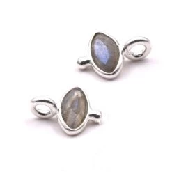 Pendentif Oeil Ovale Labradorite Serti Argent 925 - 7x9mm (1)