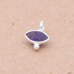 Pendentif Oeil Ovale Améthyste Serti Argent 925 - 7x9mm (1)