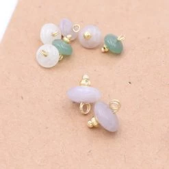 Pendentif Rondelle Bouton En Lépidolite Clair Et Laiton Doré 10mm (2)