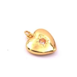 Pendentif Coeur En Laiton Doré Avec Zircon Rose 17mm (1)