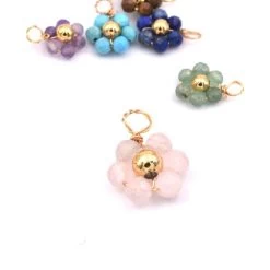 Pendentif Fleur Perles Facettes Quartz Rose Et Cuivre Doré 10x14mm (1)