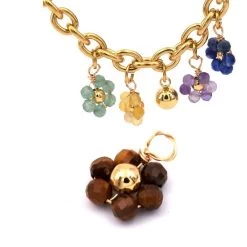 Pendentif Fleur Perles Facettes Oeil De Tigre Et Cuivre Doré 10x14mm (1)