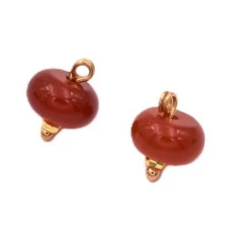 Pendentif Rondelle Bouton En Cornaline Et Laiton Doré 12mm (2)