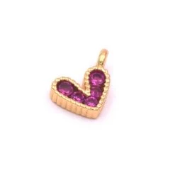 Pendentif Coeur Laiton Doré Et Zircon Rose 7.5x6x2mm - Trou: 1.5mm (1)