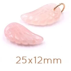 Pendentif Sculpté Aile En Quartz Rose 25x12mm, Trou 1,2mm (1)
