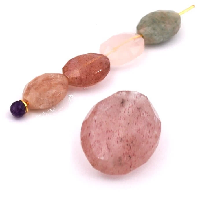 Perle Ovale à Facettes En Quartz Fraise 10x8mm - Trou: 1mm (1) 1 Perle Ovale à Facettes En Quartz Fraise 10x8mm - Trou: 1mm (1)