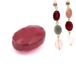 Perle Ovale à Facettes En Jade Teinté Rouge 10x8mm - Trou: 1mm (1)