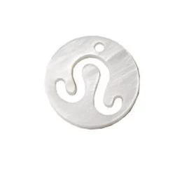 Pendentif Charm Rond Nacre Blanche Signe Astrologique Lion 12mm (1)