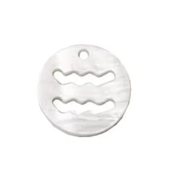 Pendentif Charm Rond Nacre Blanche Signe Astrologique Verseau 12mm (1)