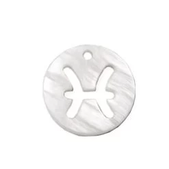 Pendentif Charm Rond Nacre Blanche Signe Astrologique Poissons 12mm (1)