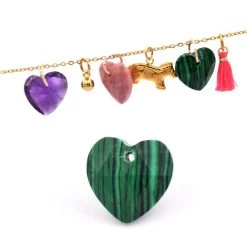 Pendentif Coeur à Facettes En Malachite 13mm - Trou: 1mm (1)