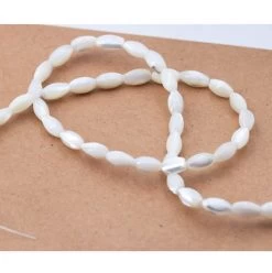 Perles Forme Grain De Riz En Nacre Coquillage Blanc Naturel 6-7x4-5mm (1fil-38cm)