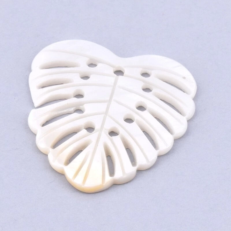 Pendentif Nacre Coquillage Blanc Feuille Monstera 31x30mm (1) 1 Pendentif Nacre Coquillage Blanc Feuille Monstera 31x30mm (1)