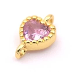 Perle Connecteur Coeur Avec Zircon Rose 9x6mm - Trou: 1mm (1)