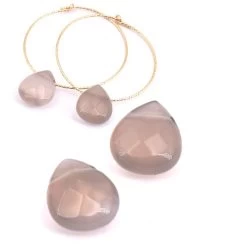 Pendentif Perle Goutte Agate Grise Poire Facetté 12x10mm- Trou:1mm (2)