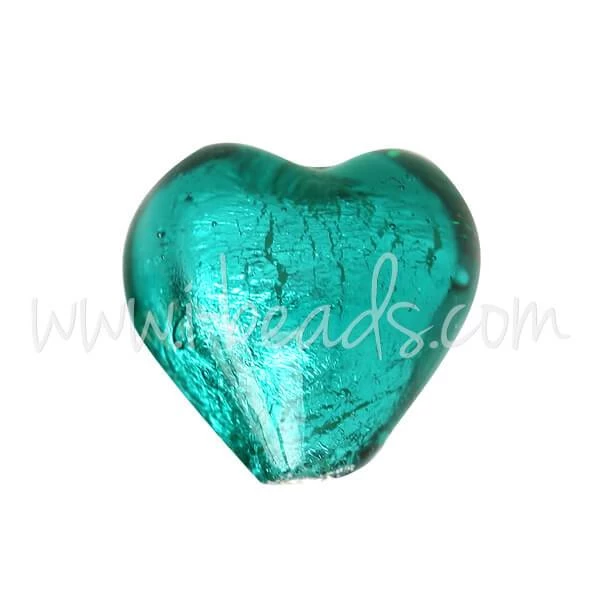 Perle De Murano Coeur Emeraude Et Argent 10mm (1)