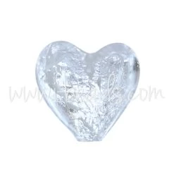 Perle De Murano Coeur Cristal Et Argent 10mm (1)