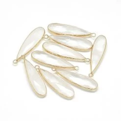 Pendentif Goutte En Cristal De Roche Sertis Laiton Or 40x12mm (1)