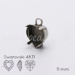 Serti Pendentif Pour Swarovski 4831 Coeur 11mm Argenté Vieilli (1)
