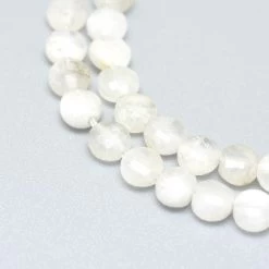 Pierre De Lune Naturelle Perles Rondes Plates à Facettes 3.5-4mm Trou:0.6mm (20)