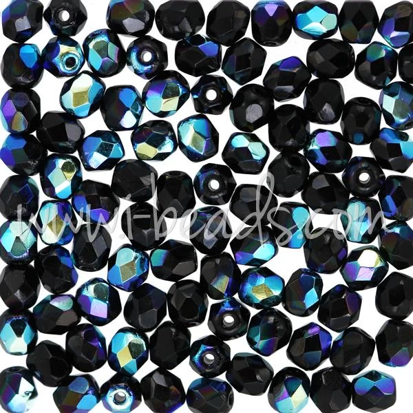 Perles Facettes De Bohème Jet Ab 4mm (100) 1 Perles Facettes De Bohème Jet Ab 4mm (100)