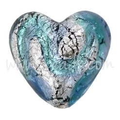 Perle De Murano Coeur Bleu Et Argent 20mm (1)