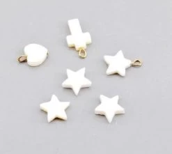Perle En Nacre Blanche Naturelle étoile 9x9mm, Trou 0.8mm (5)
