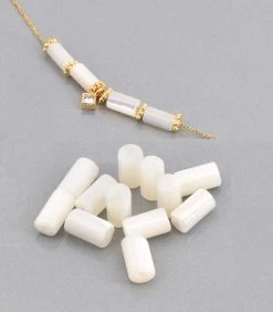 Perle Tube Nacre Blanche Naturelle 8x3mm - Trou: 0.5mm (5)
