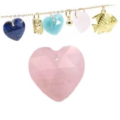 Pendentif Coeur à Facettes En Quartz Rose 13mm - Trou: 1mm (1)